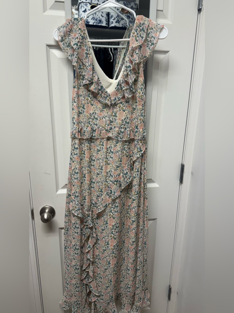 Astr Floral Ruffle Maxi Dress in Pink and Cream